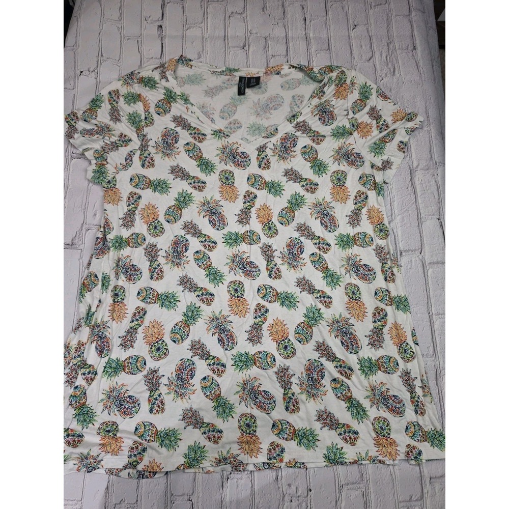 Cynthia Rowley Womens 1X‎ Pineapple Cotton TShirt Resort Wear